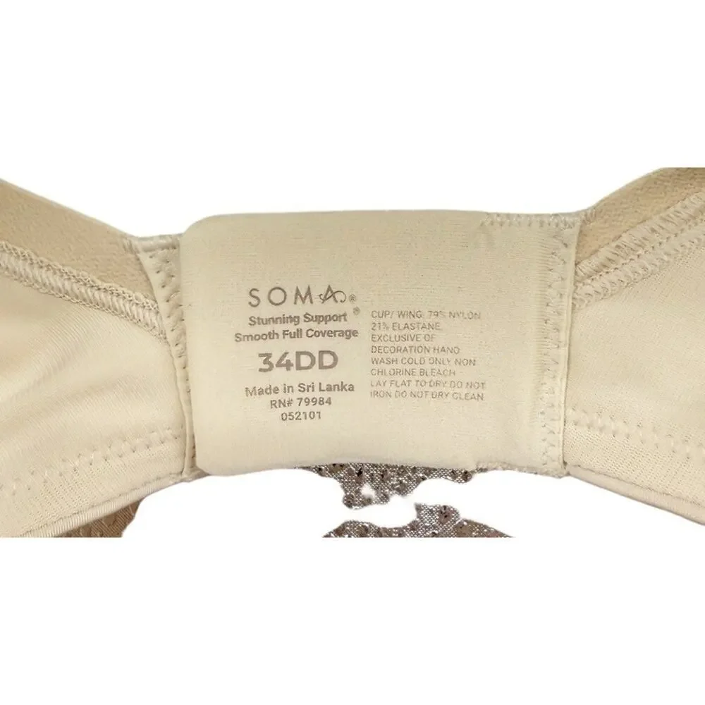 Soma Stunning Support Smooth Full Coverage Bra Nude‎ Beige Womens 34DD